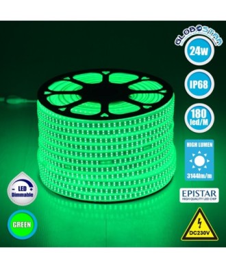GLOBOSTAR® EPIWIDE 70515 Ταινία LED 24W-m 1560lm-m 120° DC 220-240V Αδιάβροχη IP65 180 x SMD2835 Chip-m Πράσινο Dimmable - Epistar SMD Chip - M100 x Π1.6 x Υ0.7cm - 3 Χρόνια Εγγύηση